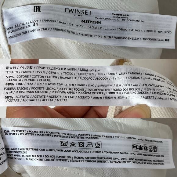 Twinset Linen Twill Cargo Trousers Ivory Cotton & Linen Pants, size IT 44/US M - Picture 9 of 9